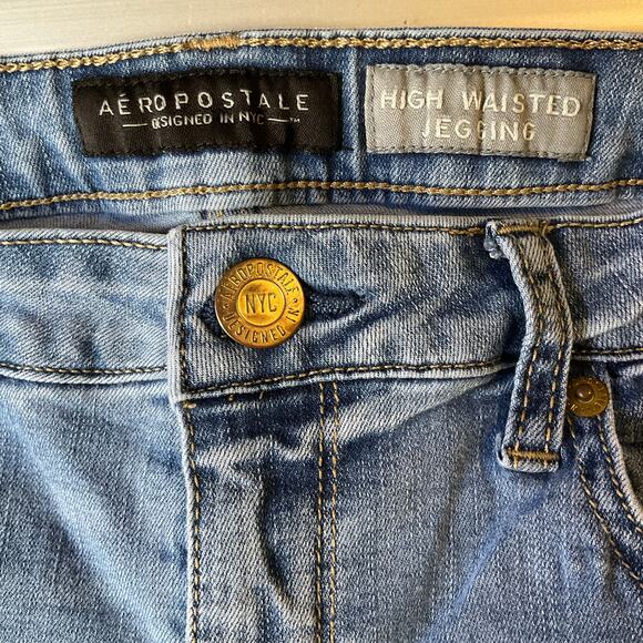 Aeropostale Women Jeggings size 10 Regular Blue High Waisted Stretch Boot Cut - Picture 10 of 12